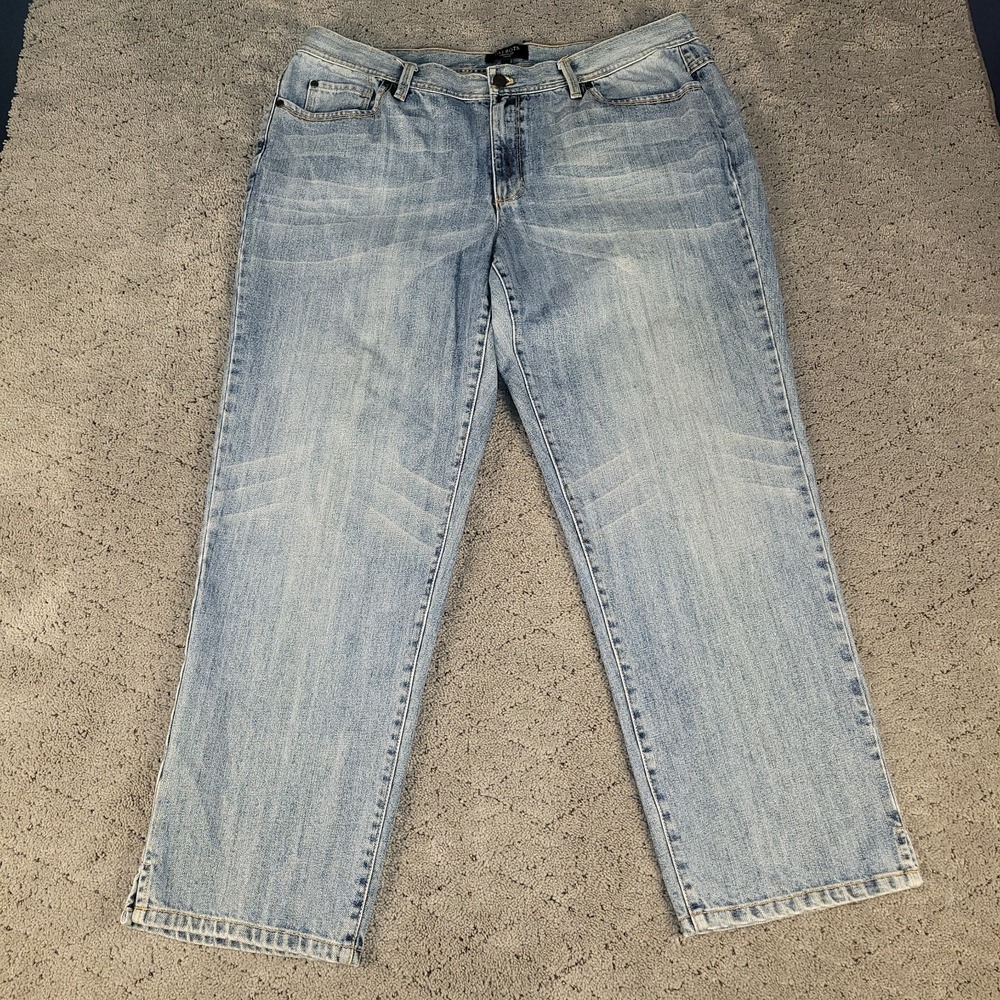 Talbots Jeans Womens 16W Blue Relaxed Straight‎ Leg Faded Split Ankle Mid Rise